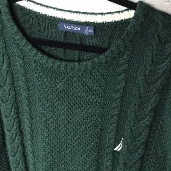 Nautica Green Crew Neck Cable Knit Sweater XXL - Picture 2 of 7
